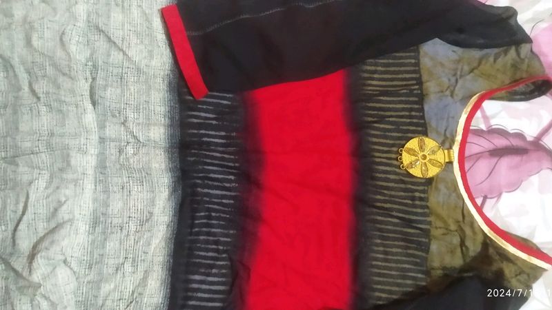 Black And Red Kurta Set