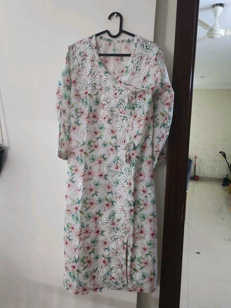 Floral Print Chikankari Embroidered Kurta