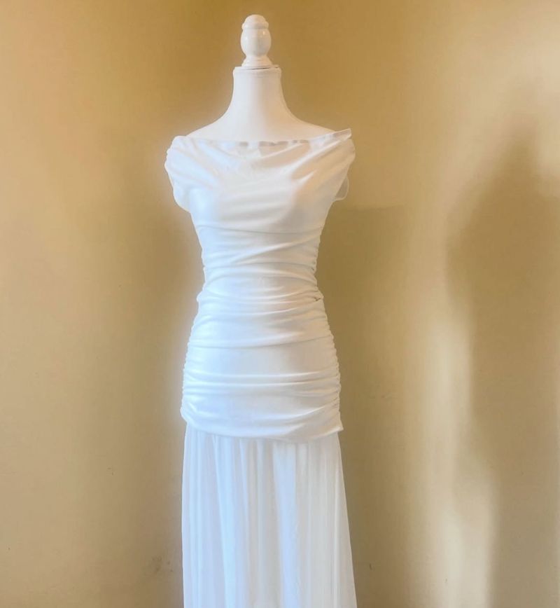 Elegant White Ruched Maxi Dress