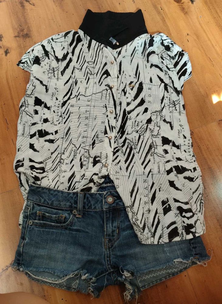 Denim shorts with sleeves shirt
