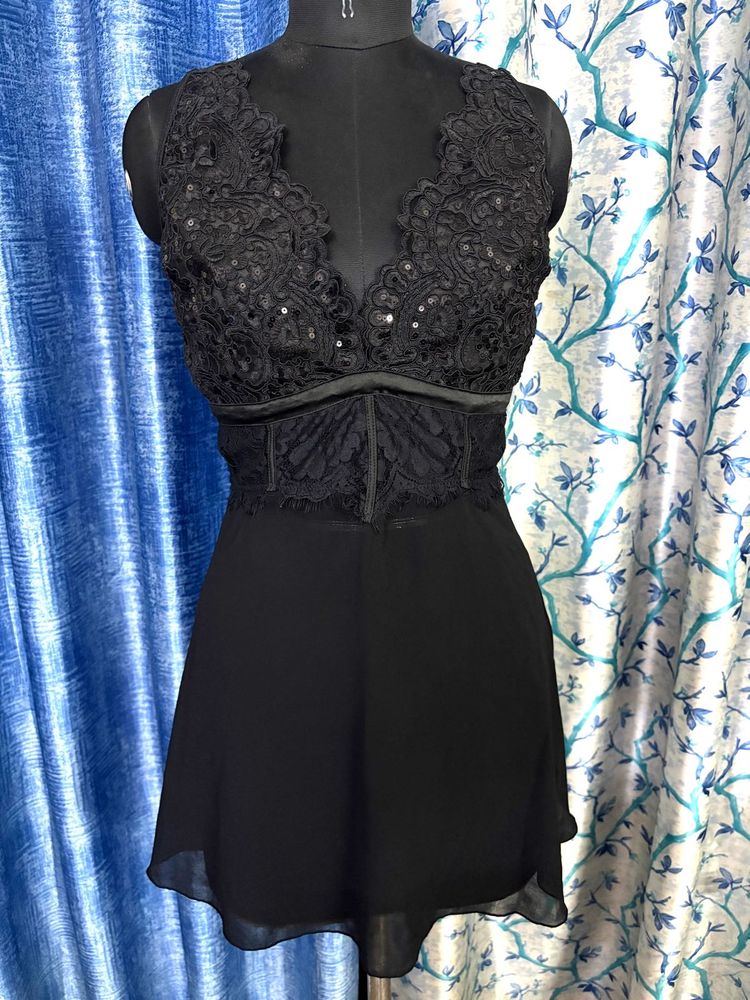 Black Embellished Lace Lingerie