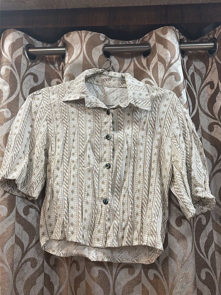 Boho Print Button-Up Cropped Blouse