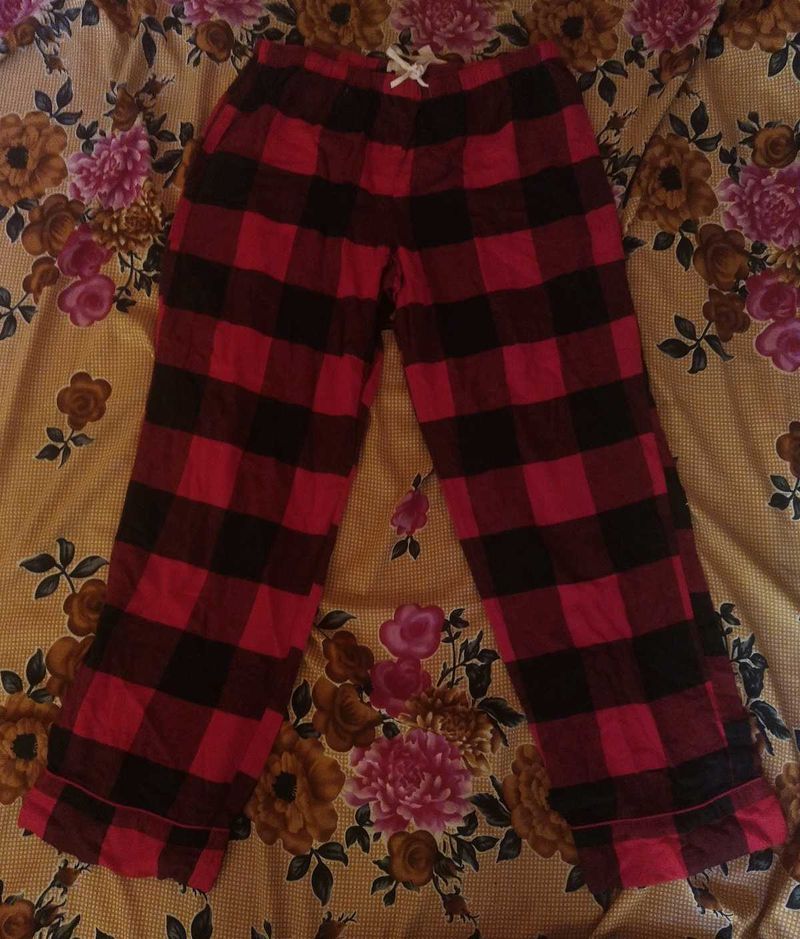 Trendy Cozy Red Black Plaid Pajama Pants cotton