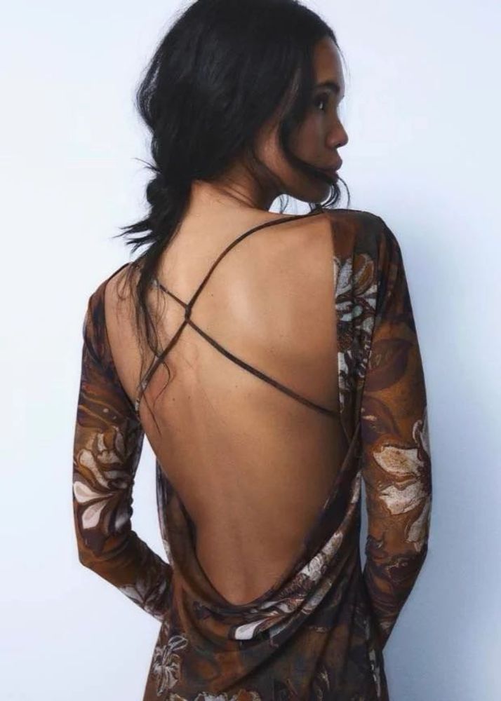 ZARA Floral Print Backless Maxi Dress