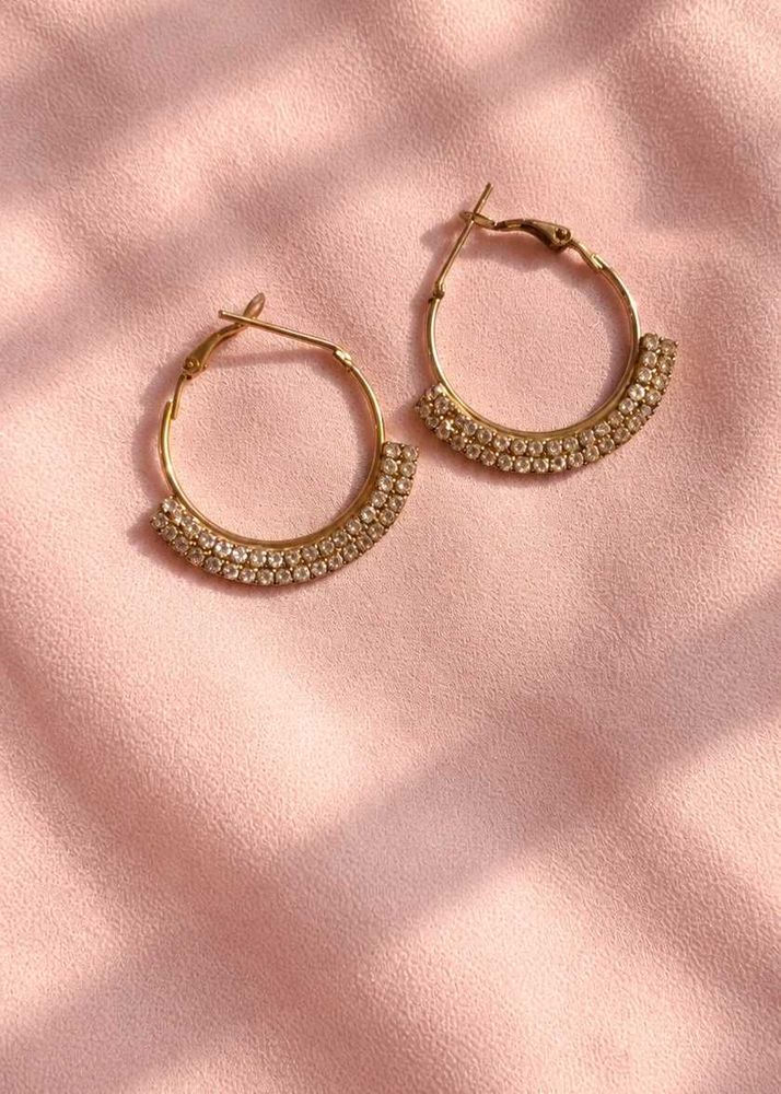Gold Tone Crystal Hoop Earrings