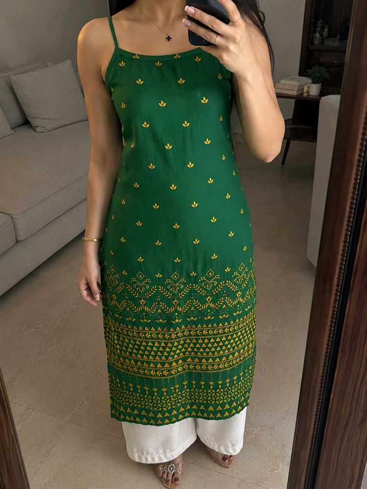 Unique Boho Printed Green Tie-Up Kurti