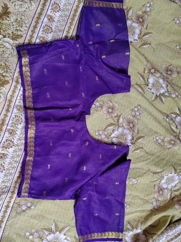 Vibrant Purple Blouse with Gold Border