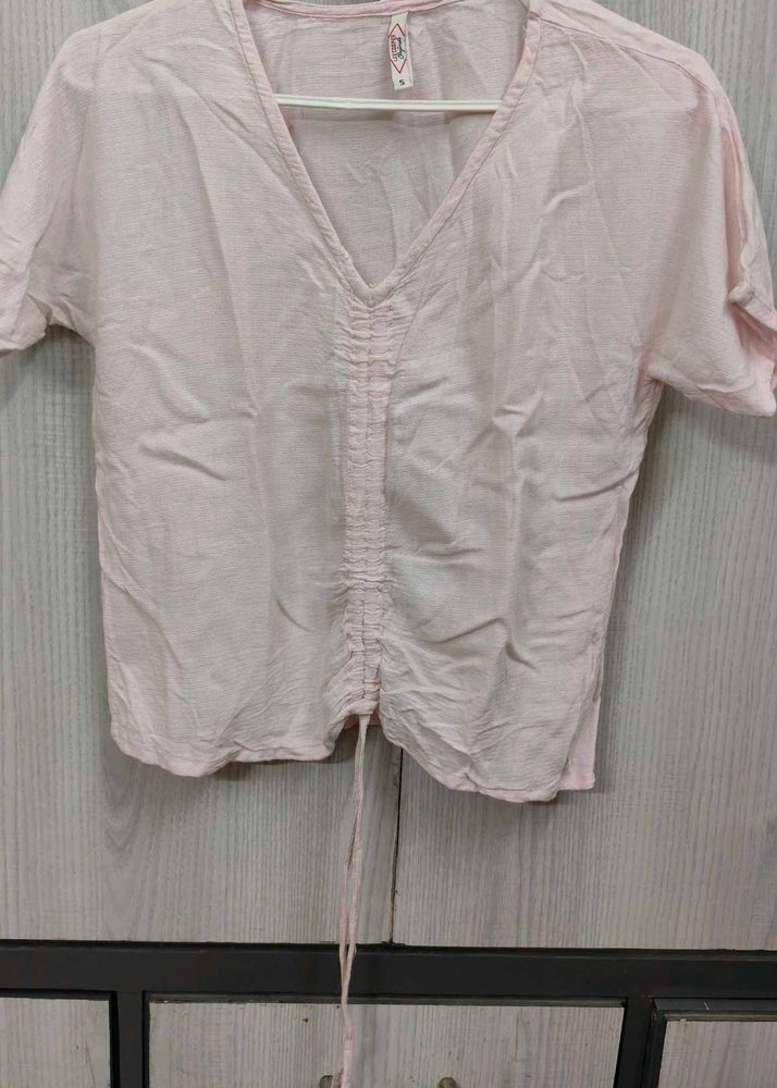 Chic Ruched V-Neck Pink Top