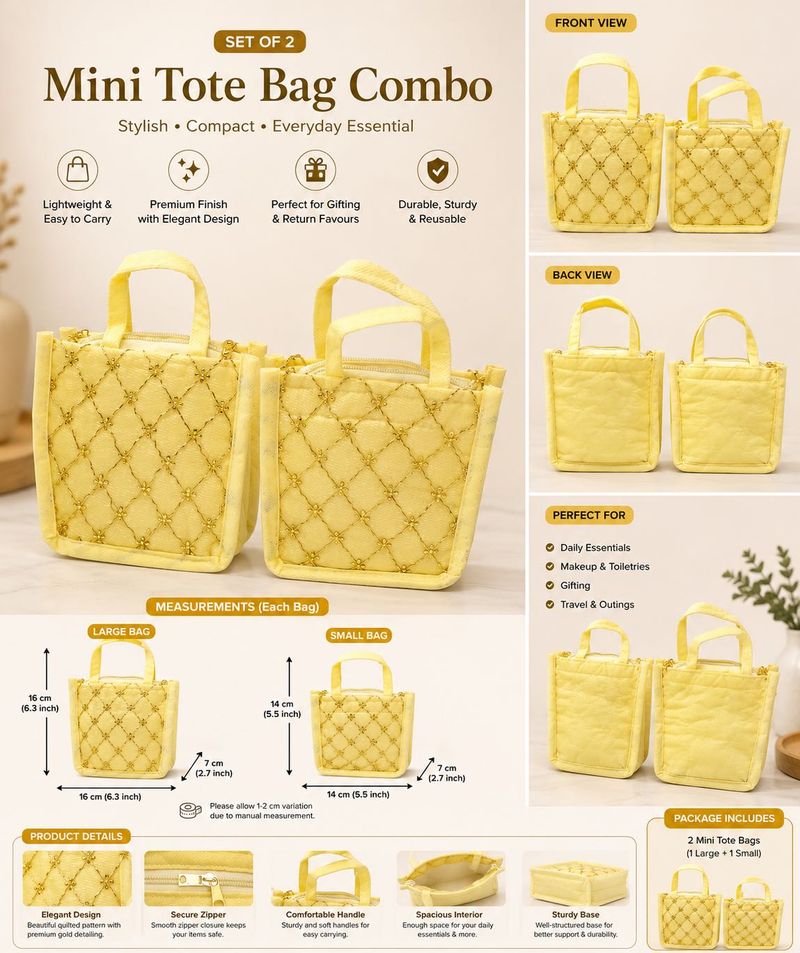 Set of 2 Yellow Mini Tote Bags