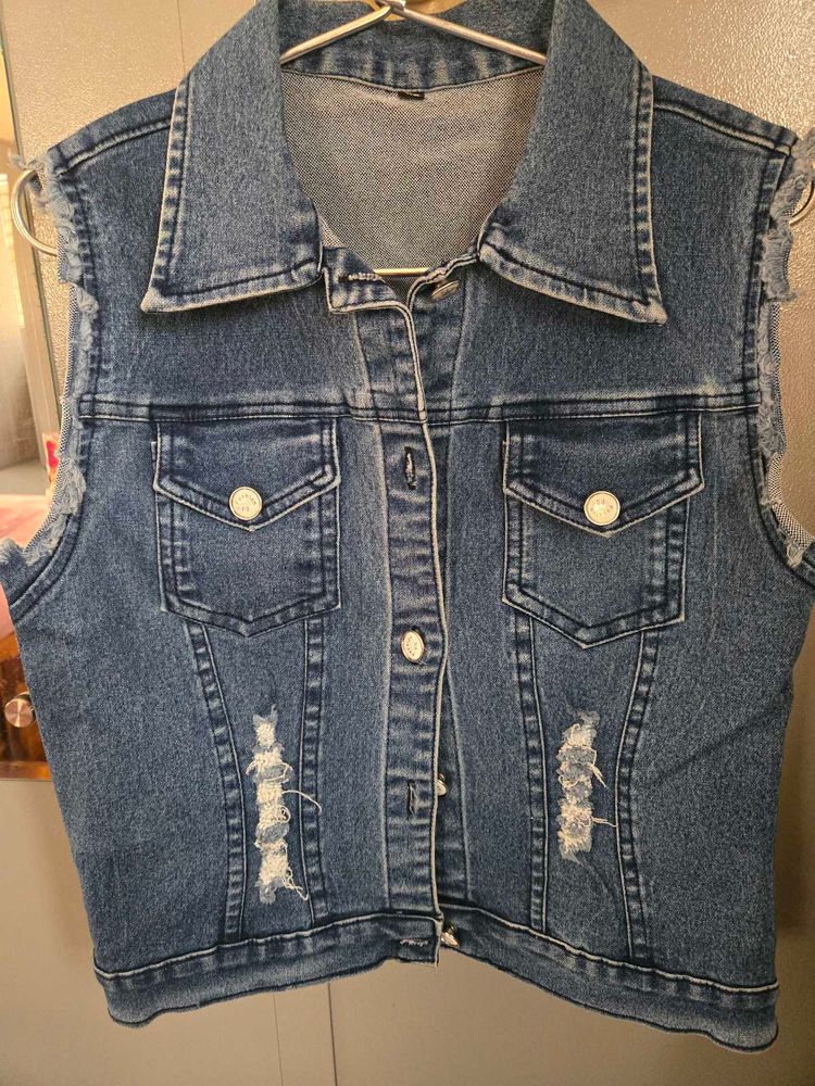 Distressed Denim Vest Jacket