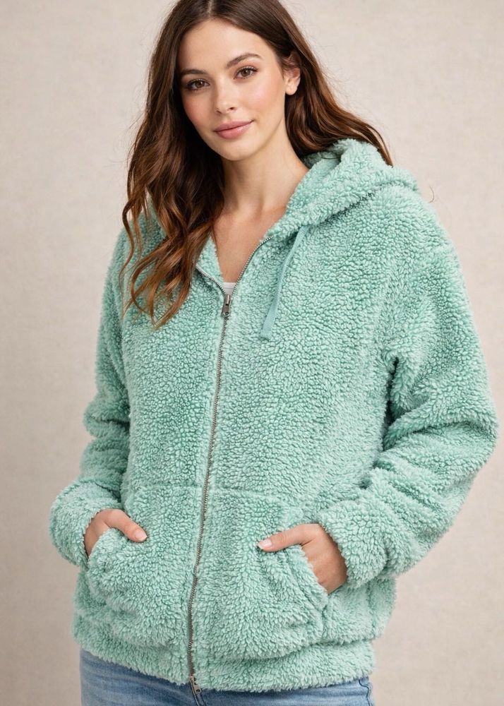 Trendy Green Fleece Jacket