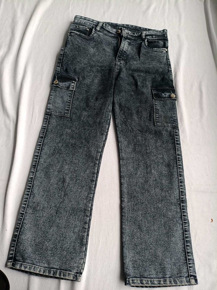 Acid Wash Cargo Jeans