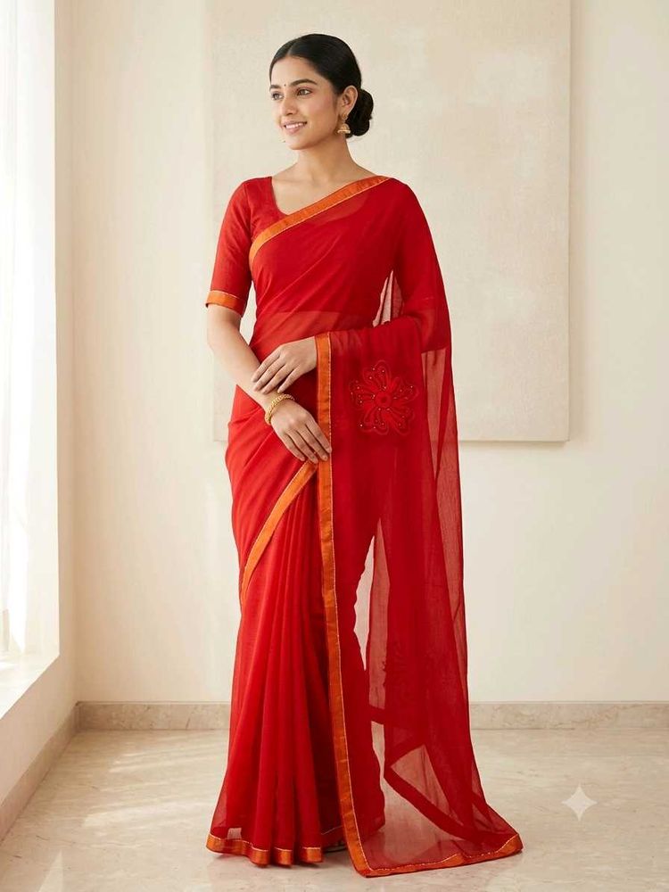 Elegant Red Chiffon Saree