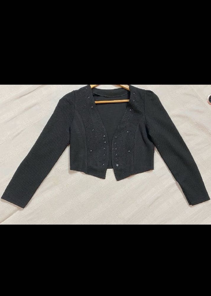 Stylish Black Embellished Cropped Jacket