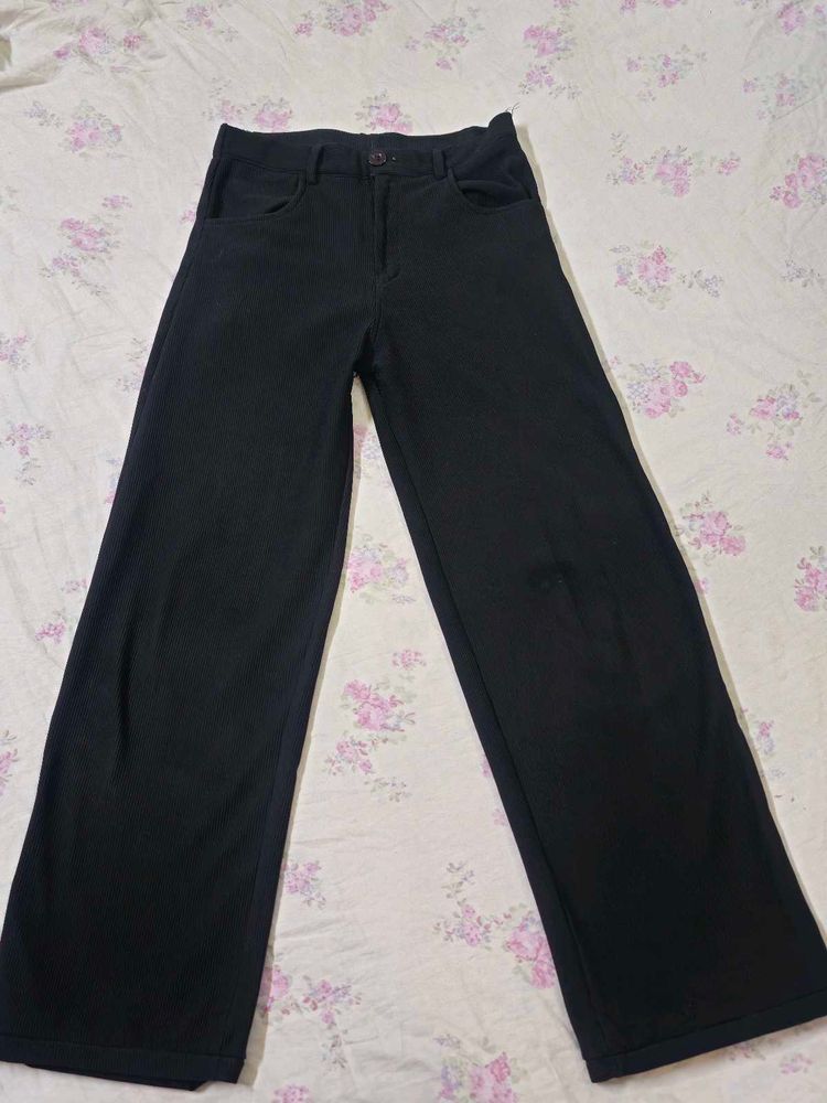Black cottorised Wide Leg Pants