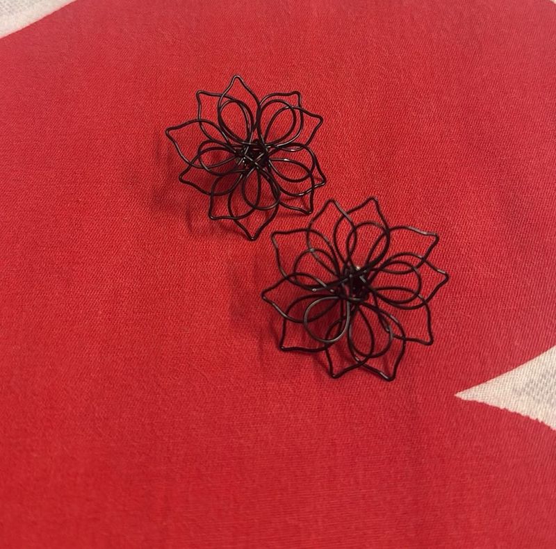 Black Floral Wire Earrings
