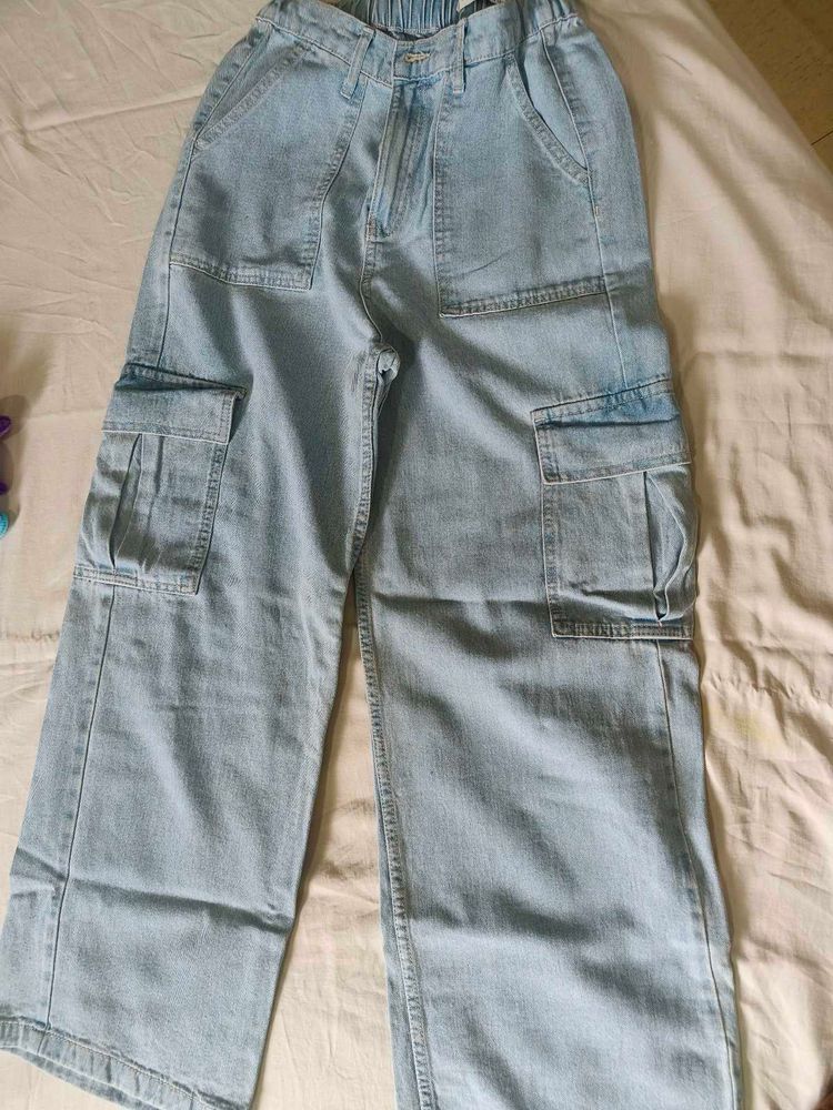 Light Blue Wash Cargo Jeans