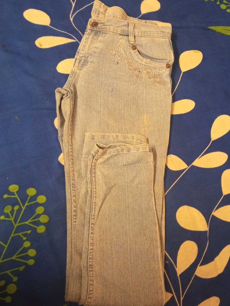 Light Wash Embroidered Jeans