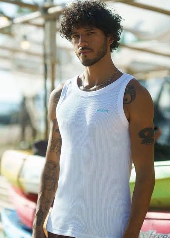 Men's White Ribbed Tank Top