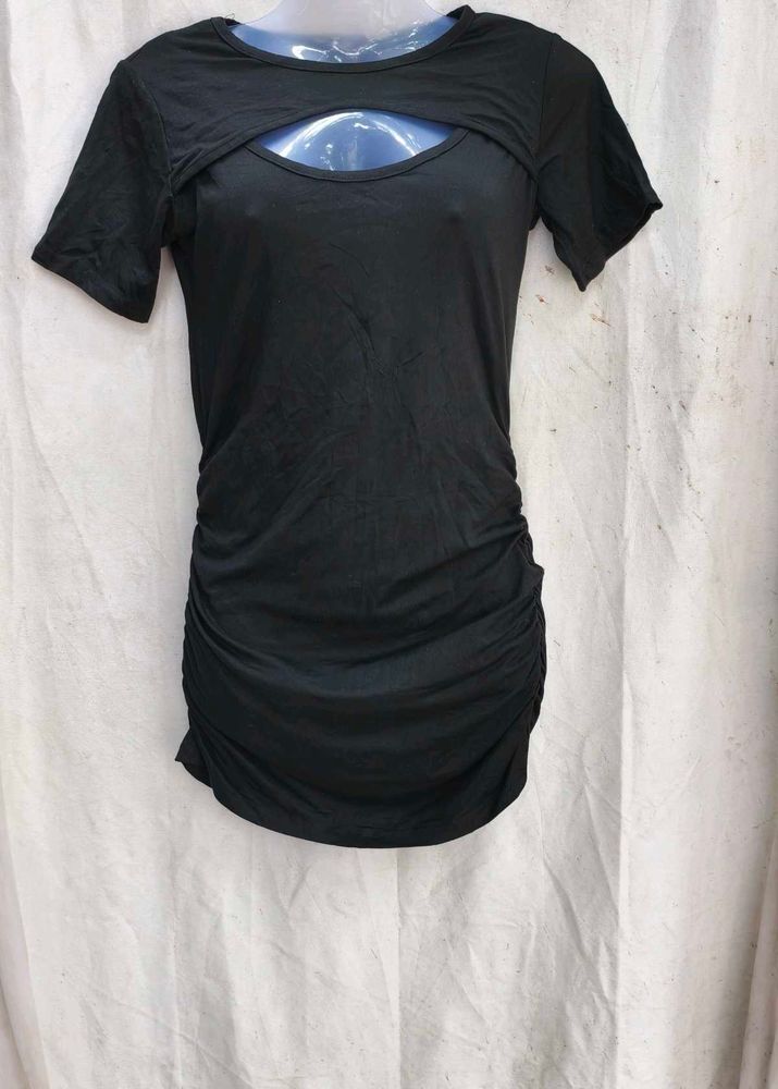 I. Chic Black Ruched Cut-Out Dress