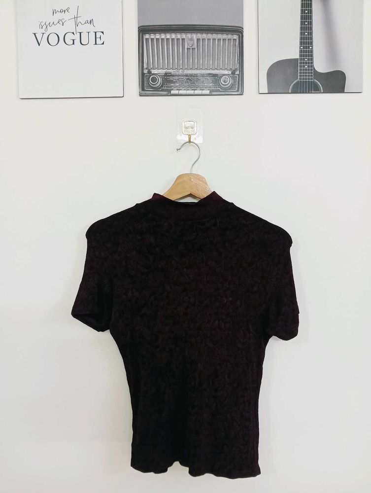Burgundy Mock Neck T-Shirt