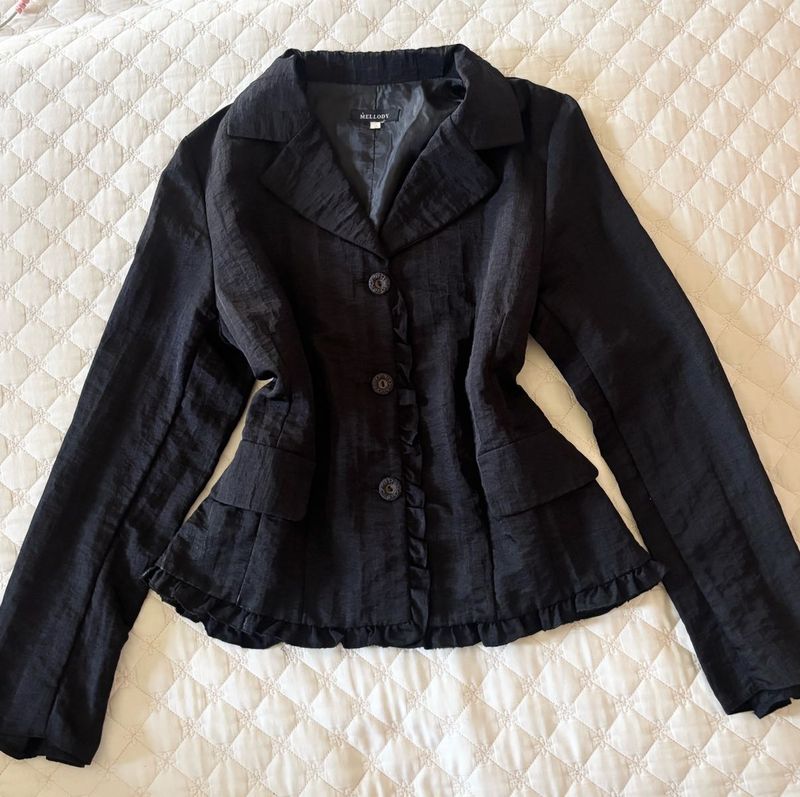 Black Ruffled Blazer Jacket