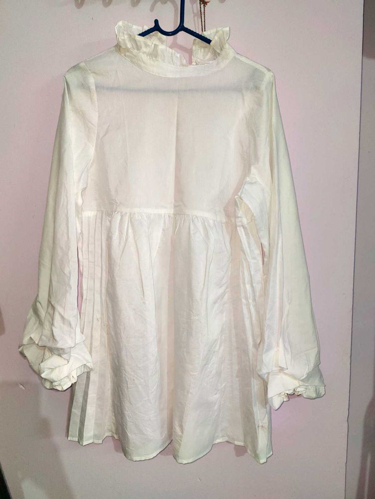 White Ruffle High Neck Top