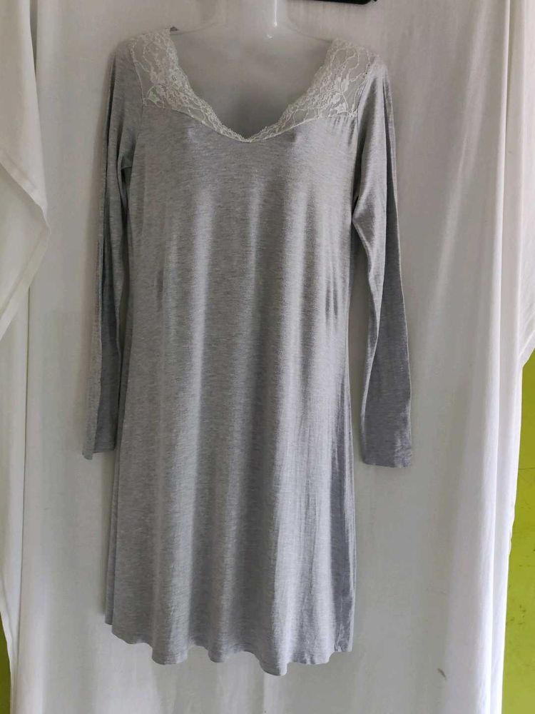 Comfy Grey Lace Trim Nightgown