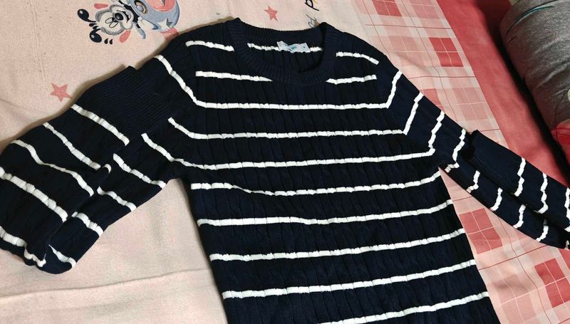 Navy &amp; White Striped Knit Sweater