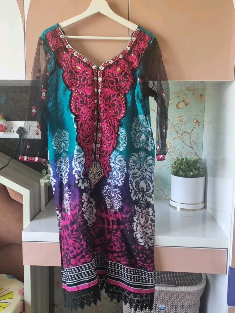 4XL Embroidery Beautiful Cotton Straight Kurti 😍
