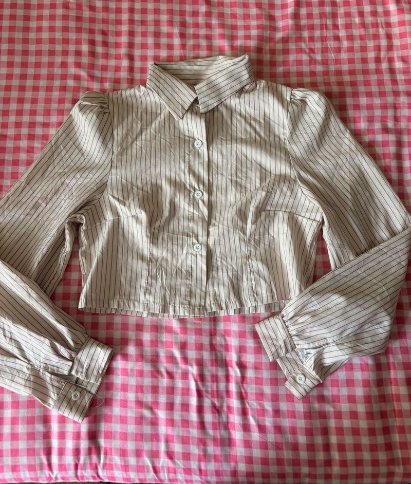 Pinstripe Cropped Button-Up Shirt