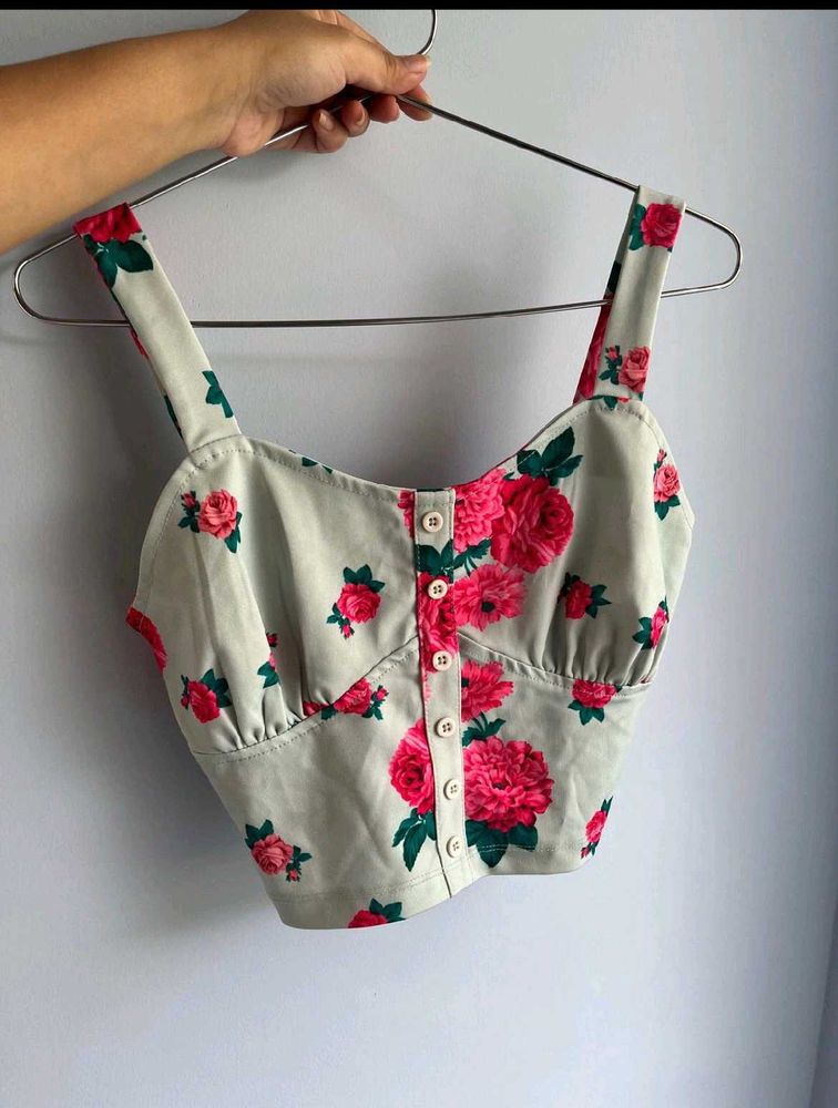 Floral Button-Up Crop Top
