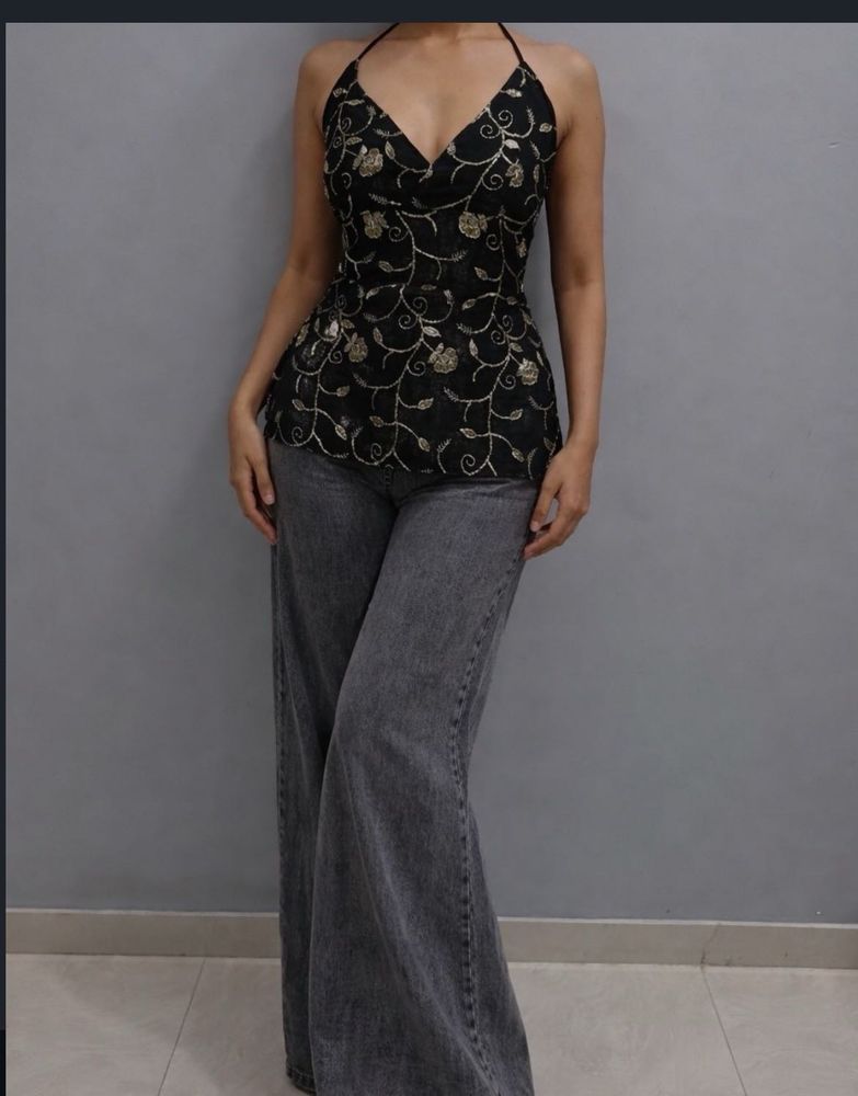 Stunning Backless Desi Floral Halter Top