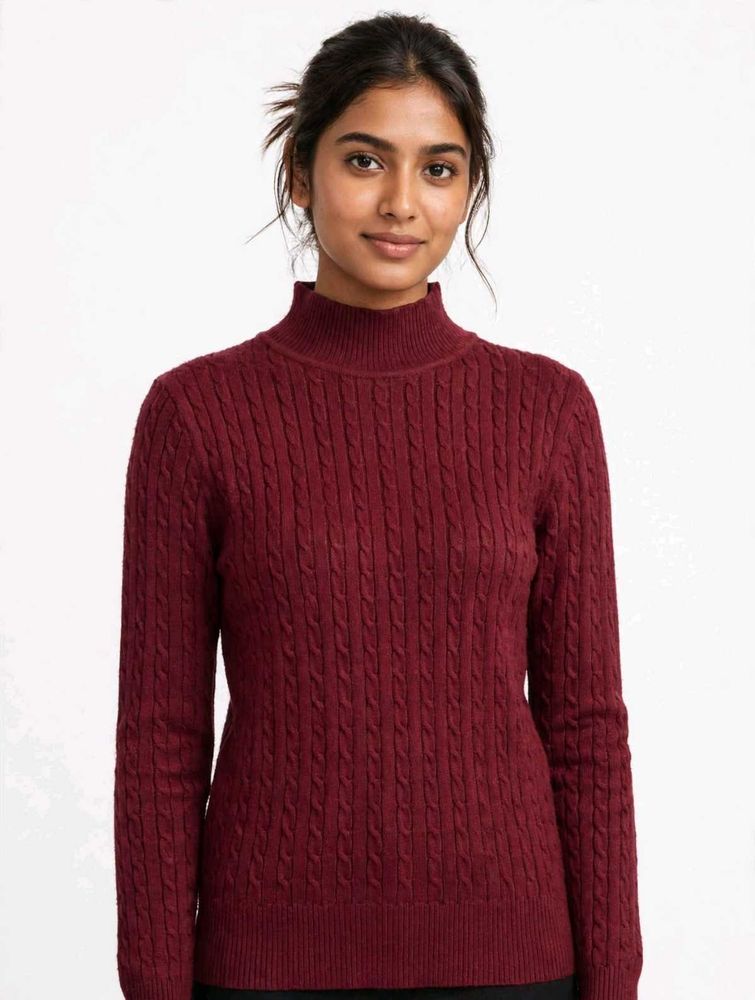 Cable Knit Mock Neck Sweater