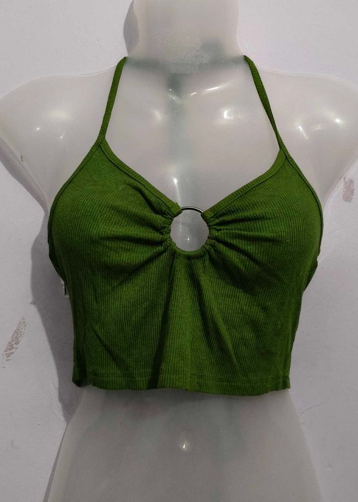 Green Halter Neck Crop Top