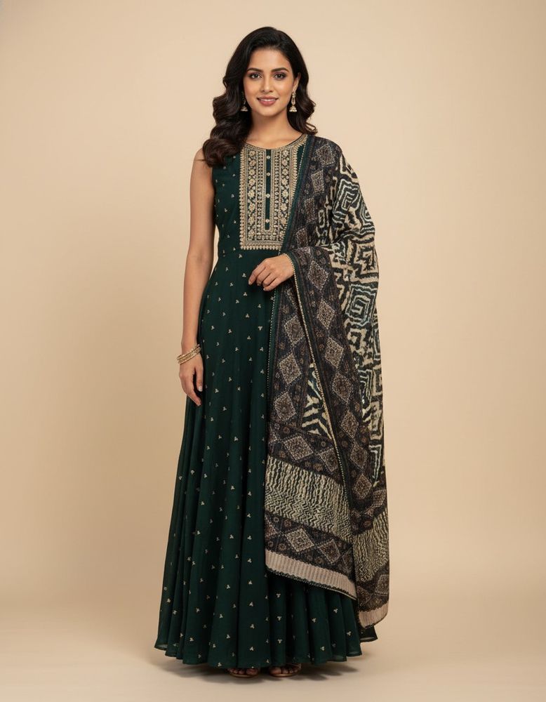 Elegant Dark Green Kurta Set with Dupatta