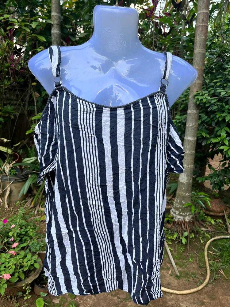 Chic Striped Cold Shoulder Top