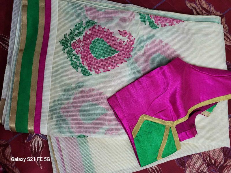 White And Pink Kota Saree