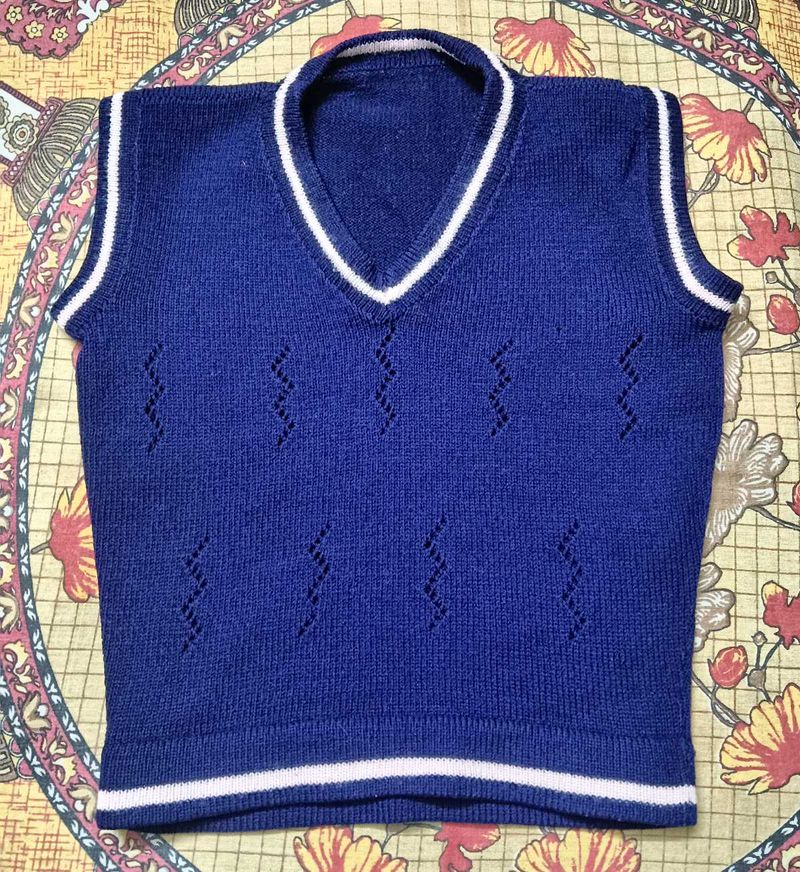 Blue V-Neck Sleeveless Knit Sweater