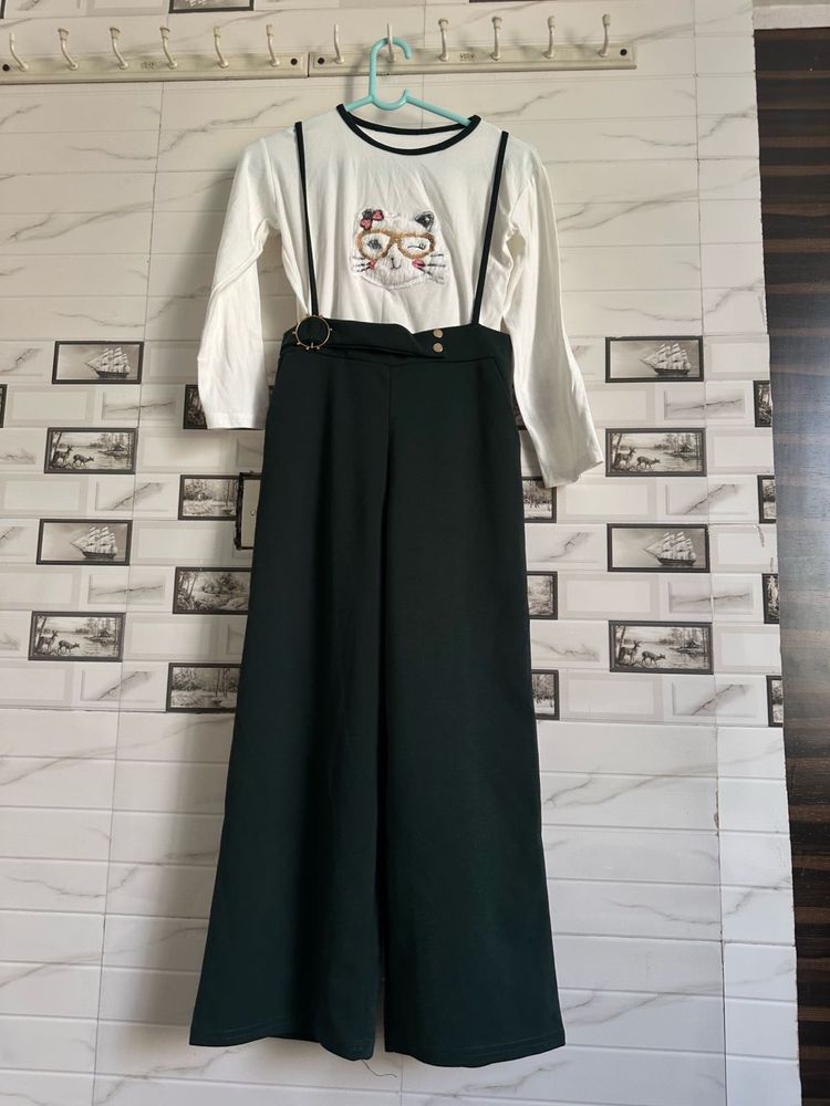 Girl's White Top &amp; Green Pants