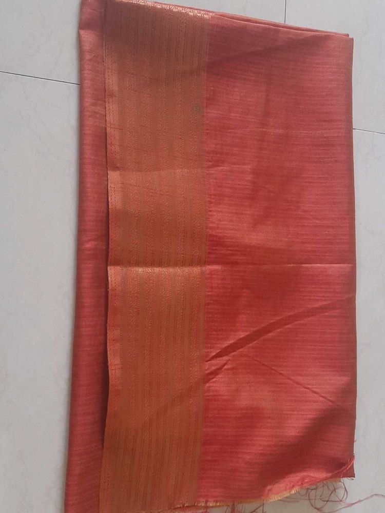 Elegant Orange Fabric/blouse piece Gold border
