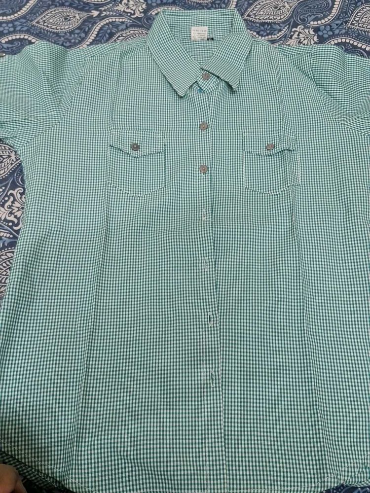 Green Gingham Button-Up Shirt