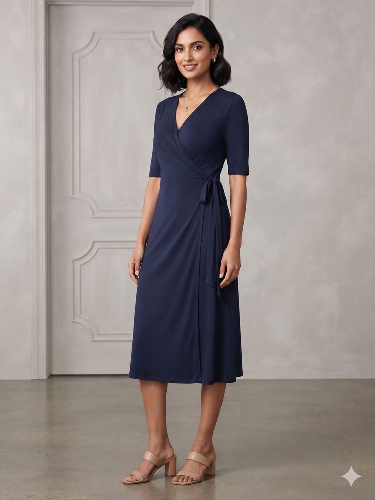 Classic Navy Blue Wrap Dress