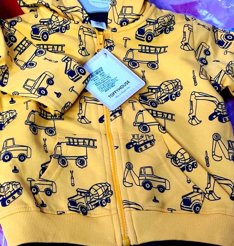 Yellow Hoodie With Front Open Zip For Kids