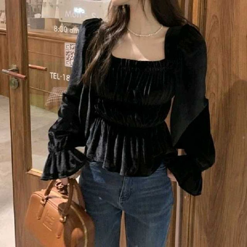 Korean Velvet Peplum Top