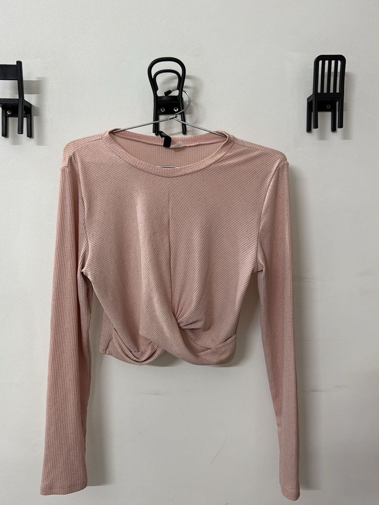 Dusty Pink Long Sleeve Twist Front Top