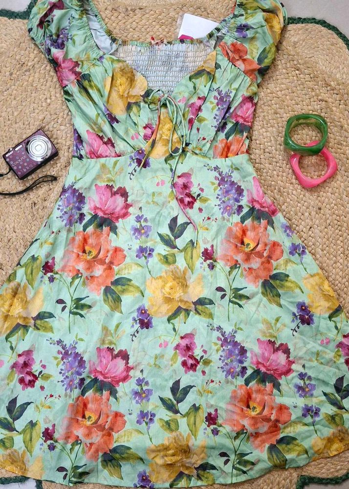 ୨୧ Whimsical Floral Milkmaid Mini Dress ୨୧