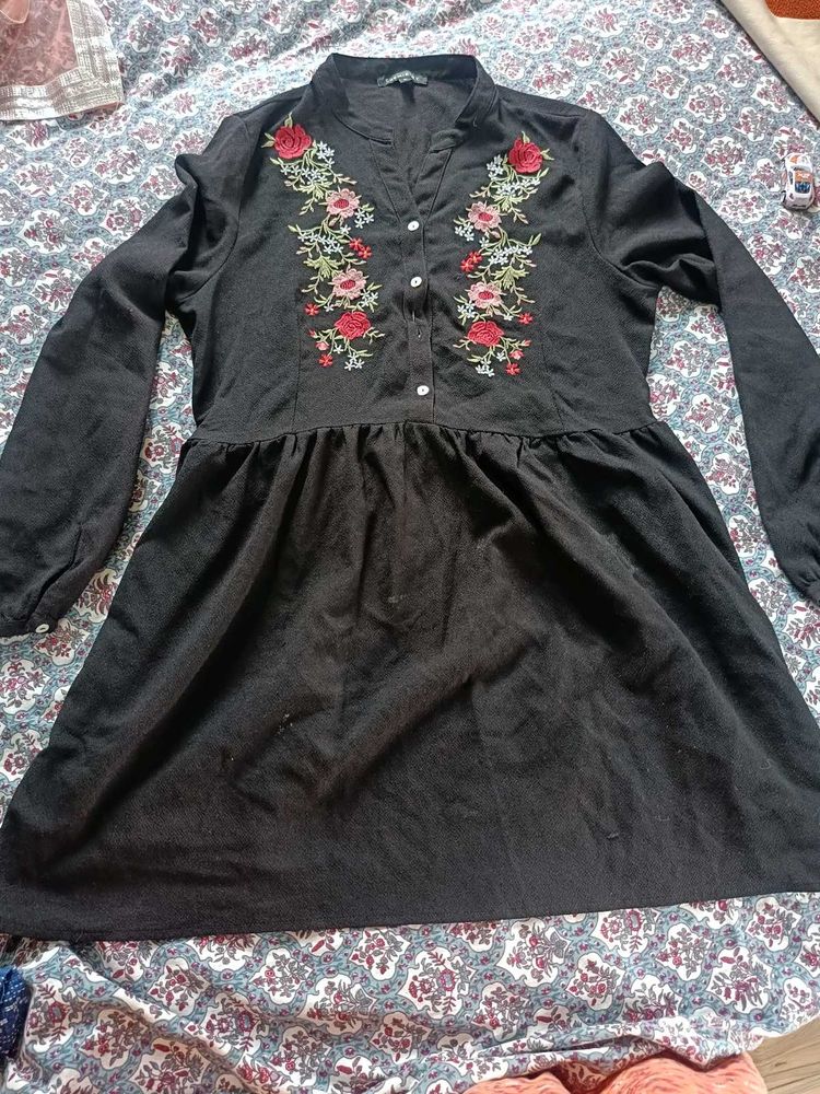 Myntra ,  black floral embroidered mandarin c
