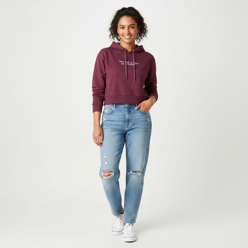 Burgundy Cropped Hoodie