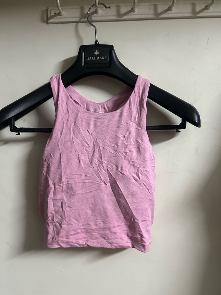 Pink Sleeveless Crop Tank Top